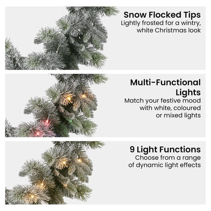 Christabelle 2.7m Christmas Garland Snowy with LED Lights Stamford Spruce Tree Decoration Ornament.