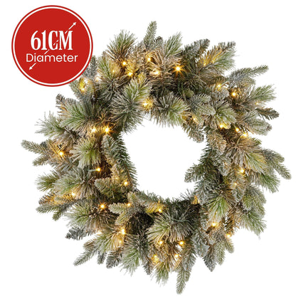 Christabelle 61cm Christmas Wreath Snowy Stamford Spruce with Coloured LED Lights Front Door Decoration Ornament.