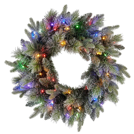 Christabelle 61cm Christmas Wreath Snowy Stamford Spruce with Coloured LED Lights Front Door Decoration Ornament.