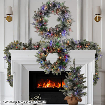 Christabelle 61cm Christmas Wreath Snowy Stamford Spruce with Coloured LED Lights Front Door Decoration Ornament.