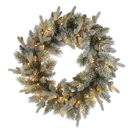 Christabelle 76cm Christmas Wreath Snowy Stamford Spruce with LED Lights Front Door Decoration Ornament.