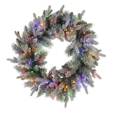 Christabelle 76cm Christmas Wreath Snowy Stamford Spruce with LED Lights Front Door Decoration Ornament.