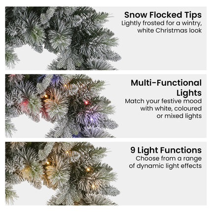 Christabelle 76cm Christmas Wreath Snowy Stamford Spruce with LED Lights Front Door Decoration Ornament.