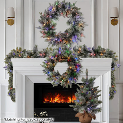 Christabelle 76cm Christmas Wreath Snowy Stamford Spruce with LED Lights Front Door Decoration Ornament.