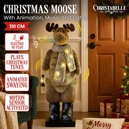 Christabelle 1.1m Musical LED Animated Christmas Moose Decoration Light-Up Lantern Ornament.