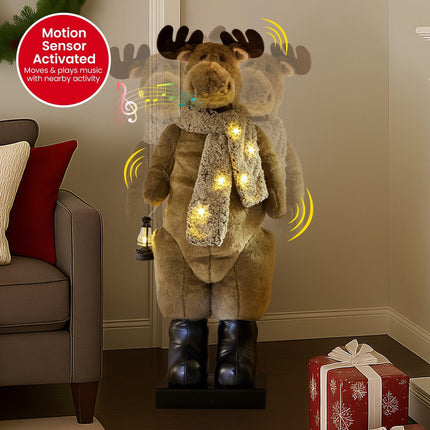 Christabelle 1.1m Musical LED Animated Christmas Moose Decoration Light-Up Lantern Ornament.