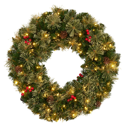 Christabelle 61cm Christmas Wreath Bristle Berry with LED Lights Front Door Decoration Ornament.