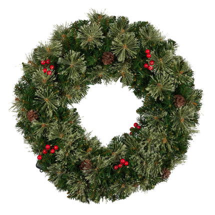 Christabelle 61cm Christmas Wreath Bristle Berry with LED Lights Front Door Decoration Ornament.