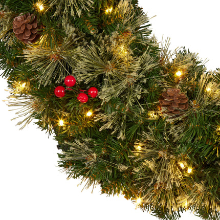 Christabelle 61cm Christmas Wreath Bristle Berry with LED Lights Front Door Decoration Ornament.