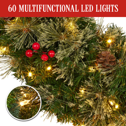 Christabelle 61cm Christmas Wreath Bristle Berry with LED Lights Front Door Decoration Ornament.