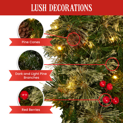 Christabelle 61cm Christmas Wreath Bristle Berry with LED Lights Front Door Decoration Ornament.