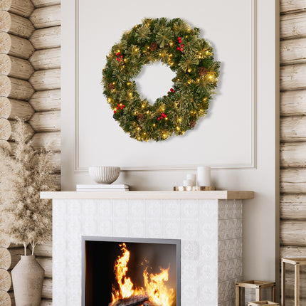 Christabelle 61cm Christmas Wreath Bristle Berry with LED Lights Front Door Decoration Ornament.