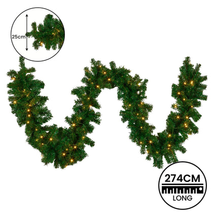 Christabelle 2.7m Christmas Garland with LED Lights Chadwick Tree Decoration Ornament.