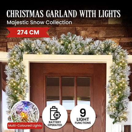 Christabelle 274cm Majestic Snow Prelit Christmas Garland.