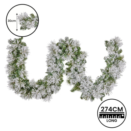 Christabelle 274cm Majestic Snow Prelit Christmas Garland.
