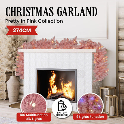Christabelle 274cm Pretty In Pink Christmas Garland With Led Lights.