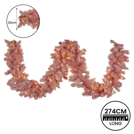 Christabelle 274cm Pretty In Pink Christmas Garland With Led Lights.