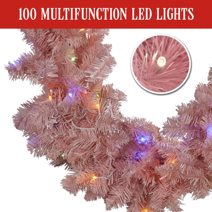 Christabelle 274cm Pretty In Pink Christmas Garland With Led Lights.