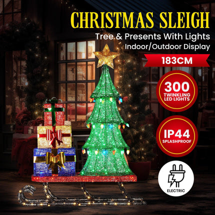 Christabelle Christmas Display Sled 183cm With Tree And Presents Led Lights & C9 Bulbs.