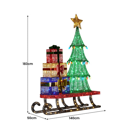 Christabelle Christmas Display Sled 183cm With Tree And Presents Led Lights & C9 Bulbs.