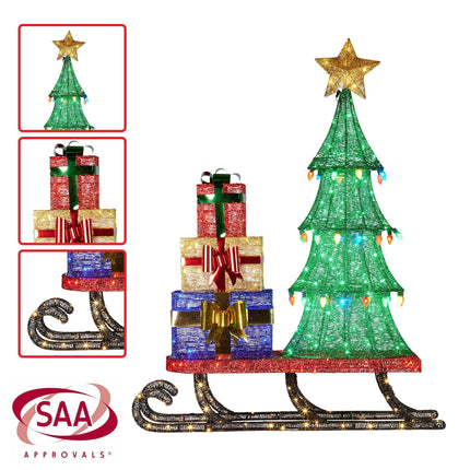 Christabelle Christmas Display Sled 183cm With Tree And Presents Led Lights & C9 Bulbs.