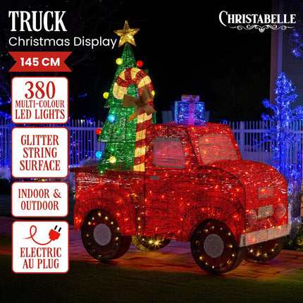 Christabelle 1.4m Christmas Tree Truck Indoor Outdoor Display Decoration LED Lights Front Yard Lawn Statue Ornament.