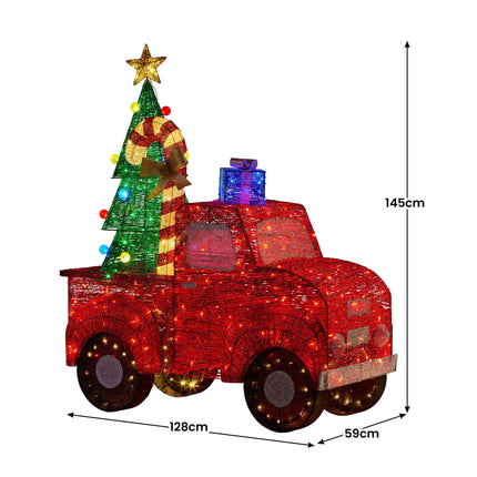 Christabelle 1.4m Christmas Tree Truck Indoor Outdoor Display Decoration LED Lights Front Yard Lawn Statue Ornament.