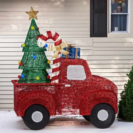 Christabelle 1.4m Christmas Tree Truck Indoor Outdoor Display Decoration LED Lights Front Yard Lawn Statue Ornament.