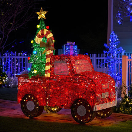 Christabelle 1.4m Christmas Tree Truck Indoor Outdoor Display Decoration LED Lights Front Yard Lawn Statue Ornament.