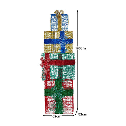 Christabelle 190cm 4-piece Gift Stack Box Christmas Decor Bows Led Lights Xmas.