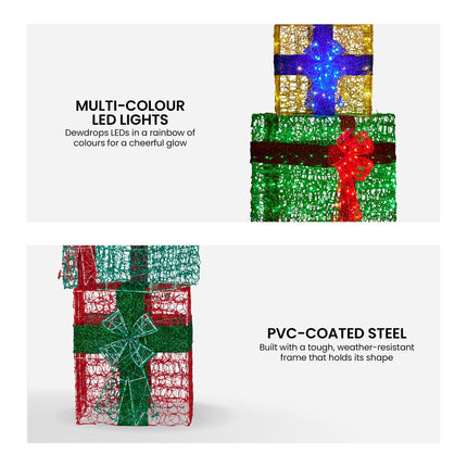 Christabelle 190cm 4-piece Gift Stack Box Christmas Decor Bows Led Lights Xmas.