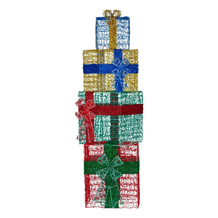 Christabelle 190cm 4-piece Gift Stack Box Christmas Decor Bows Led Lights Xmas.