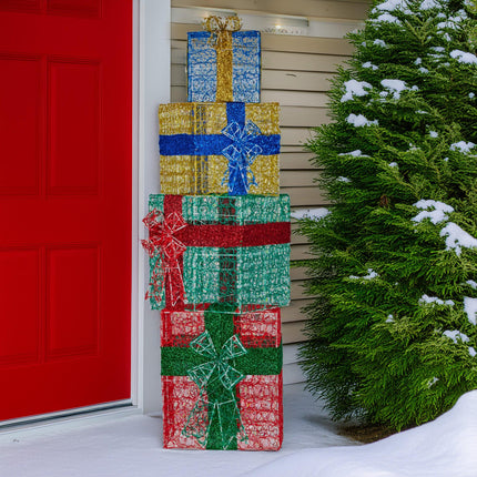 Christabelle 190cm 4-piece Gift Stack Box Christmas Decor Bows Led Lights Xmas.