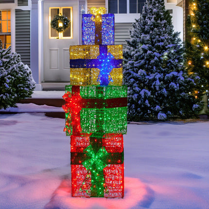 Christabelle 190cm 4-piece Gift Stack Box Christmas Decor Bows Led Lights Xmas.
