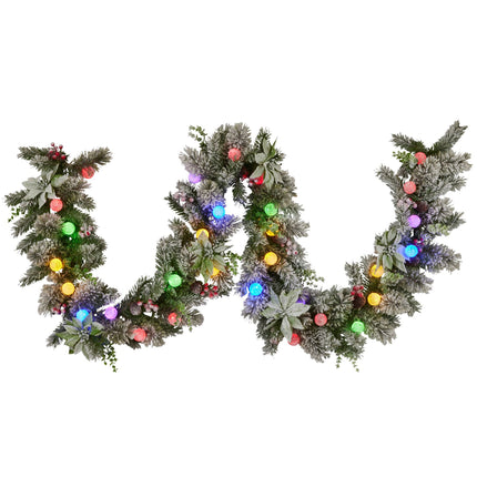 Swishmas 274cm Snowy Crown Pine Pre-Lit Multicolour Christmas Garland.
