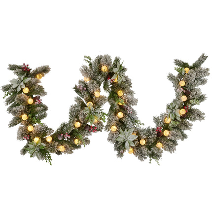 Swishmas 274cm Snowy Crown Pine Pre-Lit Multicolour Christmas Garland.