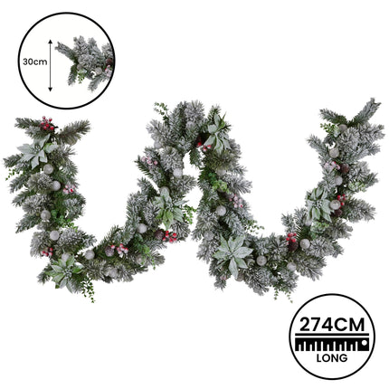 Swishmas 274cm Snowy Crown Pine Pre-Lit Multicolour Christmas Garland.