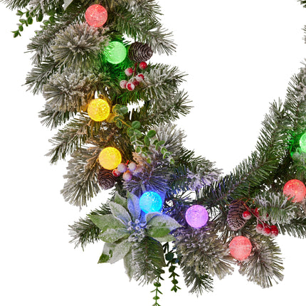 Swishmas 274cm Snowy Crown Pine Pre-Lit Multicolour Christmas Garland.