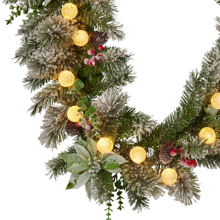 Swishmas 274cm Snowy Crown Pine Pre-Lit Multicolour Christmas Garland.