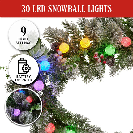 Swishmas 274cm Snowy Crown Pine Pre-Lit Multicolour Christmas Garland.