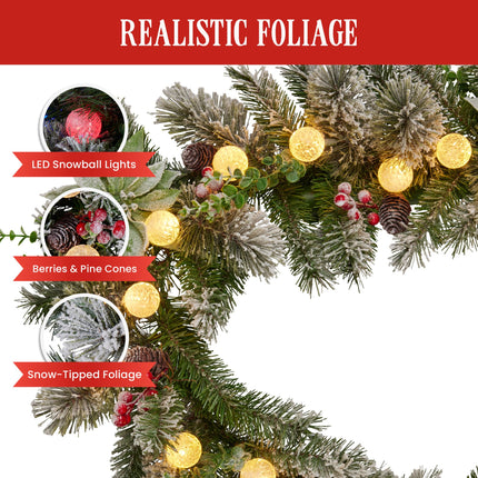 Swishmas 274cm Snowy Crown Pine Pre-Lit Multicolour Christmas Garland.