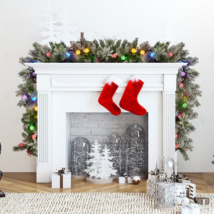 Swishmas 274cm Snowy Crown Pine Pre-Lit Multicolour Christmas Garland.