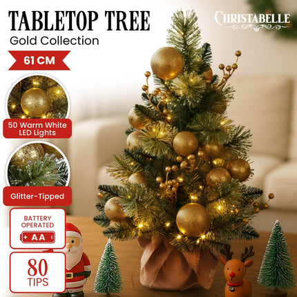 Christabelle 61cm Battery-operated Christmas Tree Warm Lights Led Table Top Gold.