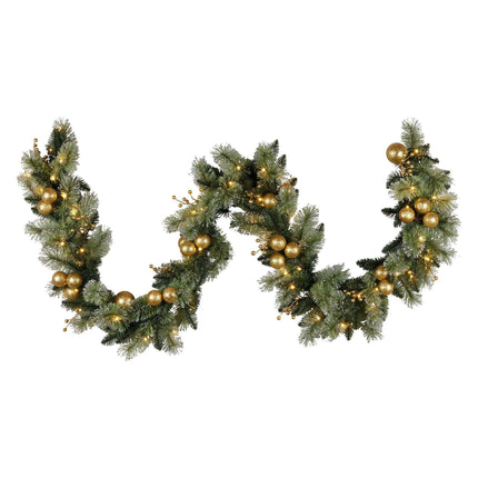Christabelle 2.7m Christmas Garland with Gold Baubles and LED Lights Mantle Decoration Ornament.