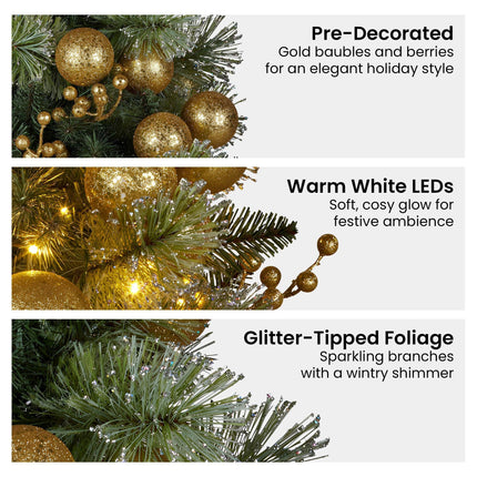 Christabelle 2.7m Christmas Garland with Gold Baubles and LED Lights Mantle Decoration Ornament.