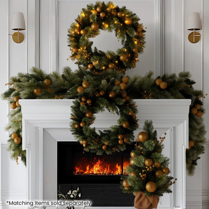 Christabelle 2.7m Christmas Garland with Gold Baubles and LED Lights Mantle Decoration Ornament.