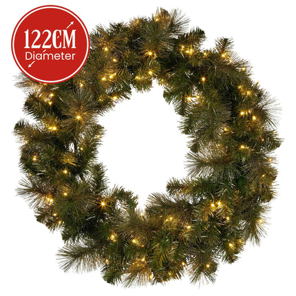 Christabelle 1.22m Split 2pc Christmas Wreath with LED Lights Pine Dual Front Doors Decoration Ornament.