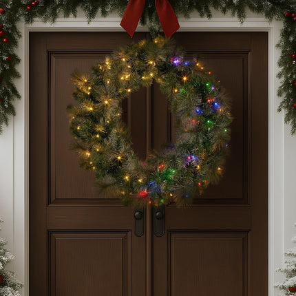 Christabelle 1.22m Split 2pc Christmas Wreath with LED Lights Pine Dual Front Doors Decoration Ornament.