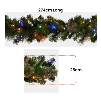 Christabelle 2.7m Christmas Garland with LED Lights Glittery Gold Pine Mantle Decoration Ornament.