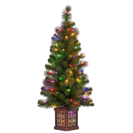 Christabelle 4ft Christmas Tree Glittery Gold Pine Led Multi Lights Xmas Decor.